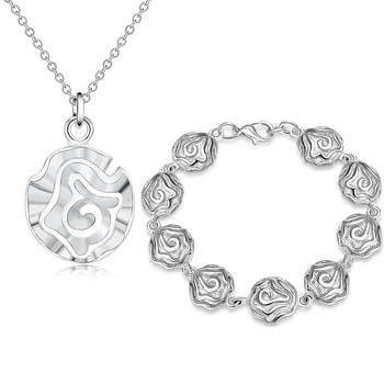 Sıcak 925 Ayar Gümüş Güzel Gül Çiçek Bilezik Kolye takı seti Kadınlar için Moda Parti Düğün Yılbaşı Hediyeleri