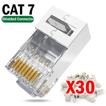10-30 Adet RJ45 Korumalı Konnektör CAT7 CAT6 CAT5e Geçemez Modüler Fiş Ağ Altın Kaplama Ethernet Kablo Ucu 8P8C Sıkma