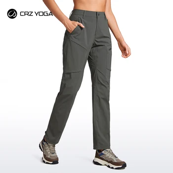 CRZ YOGA UPF 50 + yürüyüş pantolonu Kadın Su Geçirmez Hafif Pantolon Açık Atletik Kargo Joggers 4 Fermuarlı Cepler
