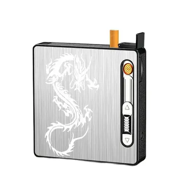 2 in 1 Sigara Durumda Rüzgar Geçirmez Çift Ark Çakmak Plazma USB Şarj Edilebilir elektrikli çakmak Tutabilir 19 adet Çakmak Sigara Hediye