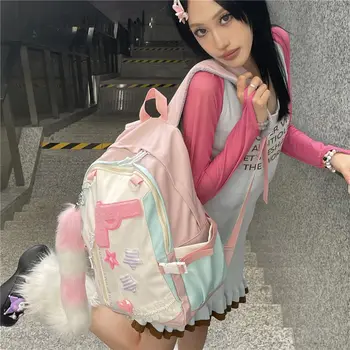 Y2k Japon Orijinal Pembe Kız Tabanca Yıldız Sırt Çantası Kişiselleştirilmiş Yüksek Kapasiteli Kolej Okul Çantaları Tatlı Serin Kız omuzdan askili çanta