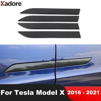 Tesla Modeli X 2016 için 2017 2018 2019 2020 2021 Karbon Araba Yan Kapı kulp kılıfı Düzeltir Kalıplama Yerleşimi Dış Aksesuarlar