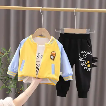 2022 Bahar Çocuk günlük kıyafetler Bebek Erkek Kız Karikatür Ceket T Shirt Pantolon 3 adet / takım Çocuklar Bebek Spor Eşofman 0-5 YIL