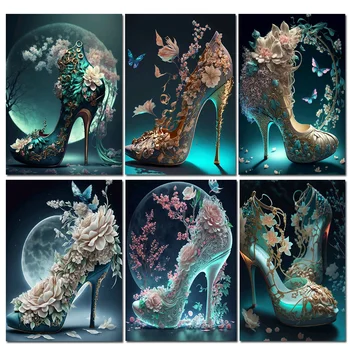 Yeni 2023 Rüya Prenses Ayakkabı Fantezi Manzara Elmas Boyama DIY Bulmaca Mozaik Elmas Nakış 5D Çapraz Dikiş Ev Dekor