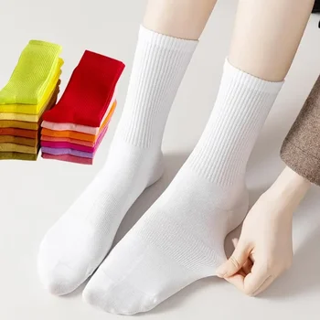 1 Çift Kış Japon Kalınlaşmak Kazık kadın Stokları Şeker Düz Renk Pamuk Nefes Ekip Hortum Spor Yüksek tüp Rahat Çorap