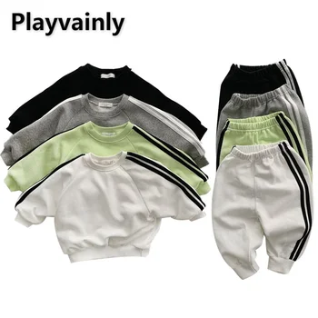Sonbahar Çocuk Giysileri Bebek Kız Erkek Setleri Uzun Kollu Bej Yeşil Gri Siyah Kazak + Pantolon Çocuk Rahat Kıyafetler E8217