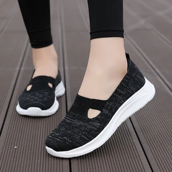 Kadın Yürüyüş Spor Örgü Slip-On Hafif Mokasen Yaz spor ayakkabı Açık Flats Nefes Sneakers Büyük Boy 35-42
