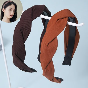 Moda Kore Retro Örgülü Kafa Bandı Kahve Bej Siyah Bükülmüş Kafa Bandı Kadın Kızlar Basit saç bandı Kadın saç aksesuarları