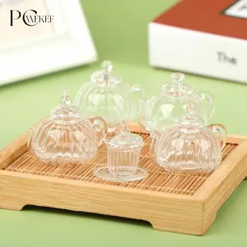 1/12 Dollhouse Minyatür Cam Şeffaf Çay fincanı Su ısıtıcısı Çaydanlık Çiçek Vazo Model Oyuncaklar Dollhouse İçin DIY Mobilya mutfak dekoru