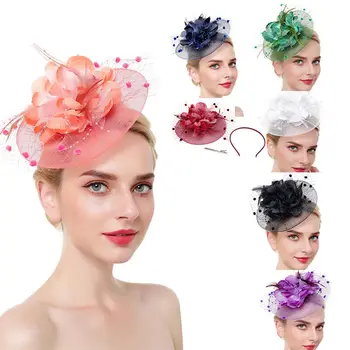 Kadın Kafa Bandı Klip Retro silindir şapka Örgü Çiçek Tüy Gelin Düğün Bayanlar Günü Yarışları Kraliyet Ascot saç aksesuarları 1 adet
