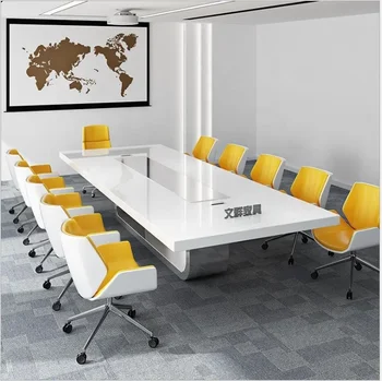 Lüks Yüksek Kaliteli Akrilik Katı Yüzey Üst 10 Kişi Beyaz konferans Odası mobilyası Toplantı Kuvars Üst Masa Masa