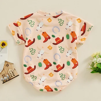 Batı Erkek Bebek Kız Giysileri İnek Baskı Kabarcık Romper Büyük Boy Gömlek Kısa Kollu Bodysuit yaz kıyafetleri