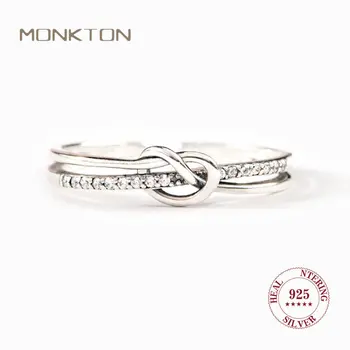 Monkton 925 Ayar Gümüş Çift Düğüm Sarılmış Yüzük kadınlar için Basit ve Şık Kristaller Takı Yüzükler Kadınlar için