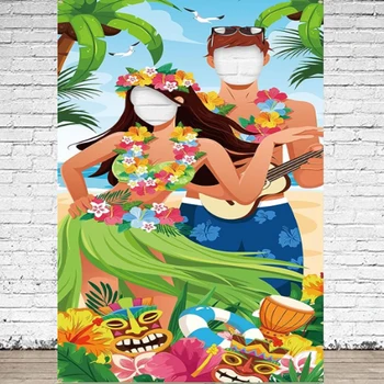 Fotoğraf Backdrop Luau Çift Fotoğraf Kapı Afiş Hawaiian Yaz Yüz Delik Oyna Pretend Parti Oyunları Arka Plan Dekorasyon