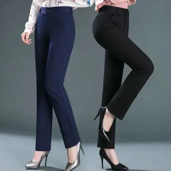 Ofis Bayan Katı İnce Kalem Takım Elbise Pantolon İlkbahar Sonbahar Yeni Kore Moda Tüm Maç Kadınlar Yüksek Bel Rahat Düz Pantolon