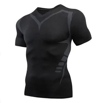 Erkek koşu tişörtü Sıkıştırma Tişörtleri Hızlı Kuru Spor Üstleri Tee Spor Nefes Kısa Kollu Spor Spor T-shirt Forması