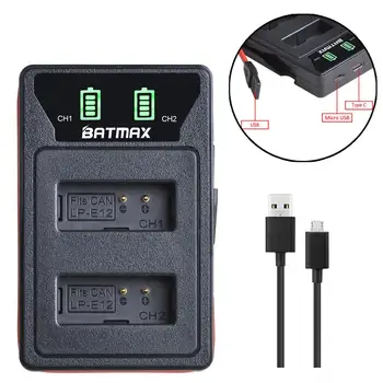 Batmax LP-E12 LPE12 LED çifte şarj makinesi C Tipi Portu ve USB kablosu Canon EOS M50, EOS M100, 100D Öpücük X7 Rebel SL1