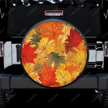Renkli Sonbahar Yaprakları Desen Polyester Evrensel Stepne lastik kapak jant kapağı s Römork RV SUV Kamyon Camper