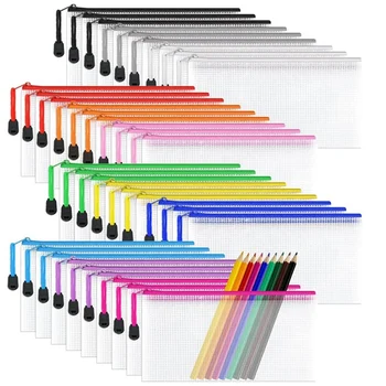 36 Adet Örgü Belge Çantası Şeffaf kalem Kutusu Cüzdan Klasörleri PVC Su Geçirmez Seyahat çanta Okul Malzemeleri İçin,12 Renk