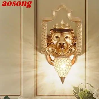 AOSONG Modern aslan duvar lambası LED altın avrupa yaratıcı reçine kristal aplik ışık ev oturma odası yatak odası koridor