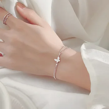 Öpücük Takı Lüks Shining Zirkon Kelebek Bilezik Kadınlar için Gümüş Renk Bling Kore Moda Bilezik Boncuklu Zincir pulseras