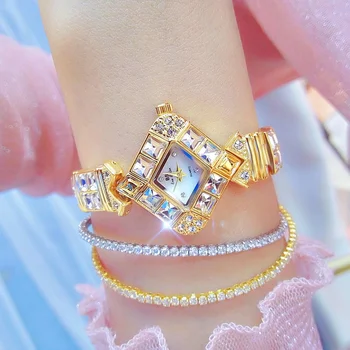 BS kadın İzle Gül Altın Moda Moda Takı kadın İzle Elmas quartz saat Popüler Şık Basit Trend