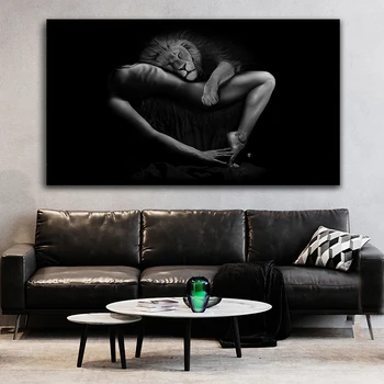 Siyah ve Beyaz Kuğu Aslan Çıplak Kadın Resimleri Seksi Vücut Tuval Boyama Duvar Sanatı Moda Posterler Ev Oturma Odası Dekor için