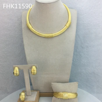 Yumınglaı Üstün Basit Tasarım Altın kaplama Lüks moda takı seti Kadınlar için FHK11590