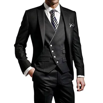 Zarif Erkek Takım Elbise Yelek Ceket Pantolon Üç Parçalı Doruğa Yaka Yeşil Siyah Slim Fit Smokin Düğün İçin Rahat Kostüm Homme 2023