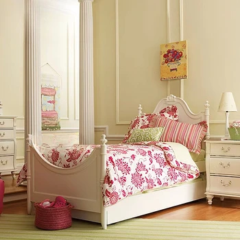 Çocuk yatağı masif ahşap prenses tek kişilik kız odası beyaz retro oyma uydurma