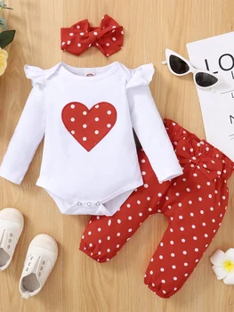 Yenidoğan Bebek Bebek Kız Giysileri Kıyafetler Uzun Kollu Romper Bebek pantolon seti Sonbahar Kış Giysileri Kızlar İçin sevgililer Günü İçin