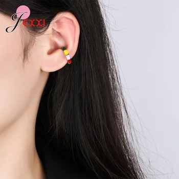 Lüks S925 Ayar Gümüş Kulak Aksesuar Takı Gökkuşağı Renkli Geometrik Daire Saplama Küpe Kadın Kızlar Hediye için
