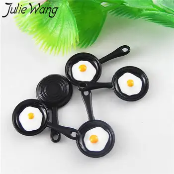 Julie Wang 10 ADET Alaşım Siyah emaye tavası Kızarmış Yumurta Charms Kolye Kolye Küpe Bulguları DIY Takı Yapımı Aksesuar