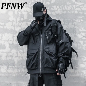 PFNW erkek Yeni Gelgit Moda Darkwear Kapşonlu Çok Cepler Kapşonlu Taktik Bahar Sonbahar Gevşek Techwear Niş Tasarım Ceket 12ZX2336