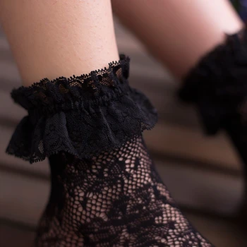 Kadın Kızlar Retro çiçek dantel şeffaf ayak bileği çorap fırfır Prenses Çorap