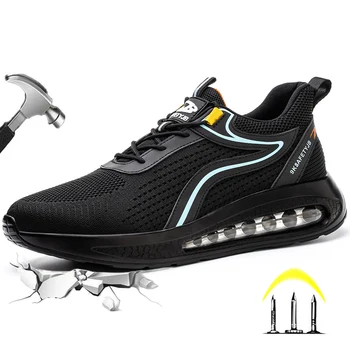 CHNMR erkek hava yastığı Sönümleme Spor Ayakkabı Güvenlik Ayakkabıları Anti-Delinme İş Ayakkabısı Adam Örgü Çelik burun Güvenlik Hombre Botları