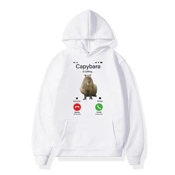 Sonbahar Kış Hoodeds Erkekler için Komik Capybara Arama Baskı Hoodies Kadın Moda Eşofman Hip Hop Hoodie Unisex y2k Giyim