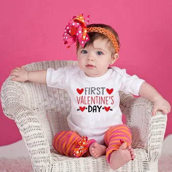 Benim Ilk sevgililer Günü Yenidoğan Bebek Tulum Kostümleri Bebek Parti Elbise Yürümeye Başlayan Kız Erkek 1st Sevgililer Kıyafet Damla Gemi
