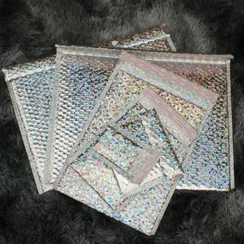 50 adet Lazer Gümüş Saklama Torbaları Alüminyum Folyo hediye keseleri Glamour Renkli Folyo Kabarcık Zarflar Yastıklı Nakliye posta zarfı