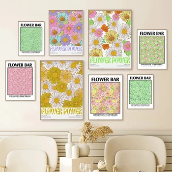 Resim Sergisi Duvar Sanatı Renkli Çiçek Güç Çubuğu Papatya Tuval Modüler Resim HD Baskı Posterler Hiçbir Çerçeve Oturma Odası Ev Dekor Için