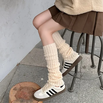 Kadın Örme Bacak ısıtıcıları Sonbahar Kış Düz Renk Diz Çorap Uzun Sıcak Tayt Yumuşak Çorap Tığ bot paçaları ayak koruyucu