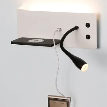 Yaratıcı Aplik Duvar Lambası Kablosuz Şarj USB Oturma Odası Başucu Spot Fuaye Ev Kapalı Dekor Duvar Lambası Anahtarı İle