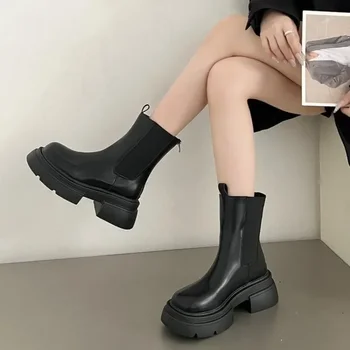 Platform ayakkabılar Kadınlar 2023 Sonbahar Kış Moda Siyah bayan Botları Su Geçirmez kaymaz Fermuar Tasarım Bayanlar Kısa Varil Botları