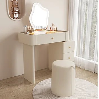 Mini sandalye tuvalet masası yatak odası depolama temizle Modern tuvalet masası dalgalı ışıkları Penteadeiras De Maquiagem odası mobilya