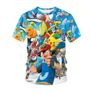 2023 Yeni Pokemon Pikachu 3D Pokémon Charmander T Shirt Erkek Kız Karikatür Moda Hip-Hop Giyim Yaz Çocuk Bebek Kısa Kollu