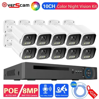 4K Ultra POE Video Gözetim Sistemi 10CH NVR Kaydedici Açık 4K Güvenlik Kameraları 8MP Renkli Gece CCTV Video Kameralar Kiti