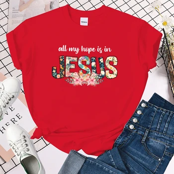 (Premium T-shirt) komik Tüm Umudum İsa Mektubu Baskı T - Shirt Kadın Yaz Tee Gömlek Femme Rahat Kısa Kollu üst