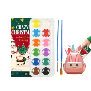 Noel Suluboya boya seti Cep Mini Sanat Kitabı Çizim Ve Boyama Pigmentler Ve Boyama Fırçası Noel oyuncak seti