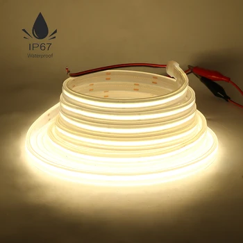 COB LED şerit ışık IP67 açık su geçirmez esnek FOB COB LED ışıkları 320 384 480 528LEDs 12V 24V yüksek yoğunluklu doğrusal ışık 5M