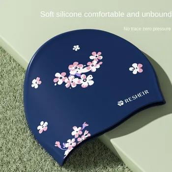 Esnek Silikon Profesyonel Yüzme Kap Su Geçirmez Evrensel Banyo Kapaklar kulak koruyucu Çiçek Deniz Baskı Dalış Şapka